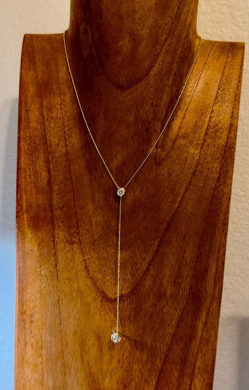 Choker Necklace Dainty Goldstone CZ Jewelry Lariat Drop  16"